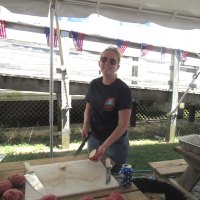 Annie Kearns got to chop taters, too. It's a family event for her – Annie's dad is Larry Ihle, one of the Firemen's Ball organizers.