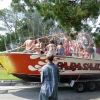 The party never stops for the Ocracoke Parasail crew, who sprayed a welcoming mist on the crowd and took home 2nd place for Best Float.