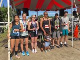 The overall winners for the 5K race: L-R: Karen Perez, Erin Bennink, Grace Ridley, Chito Guerrero, Andy Painter, Reece Gaskins.