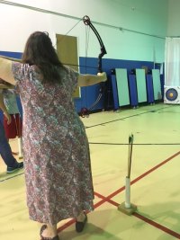 Yours truly. I was lucky enough to sub in P.E. during archery and got to try my hand. 