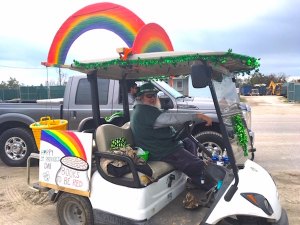 Beaver Tillett drove the Books to Be Red float in last year's St. Patrick's Day parade. 