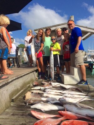 Kouhi family from Annapolis, MD. It's their second time on Ocracoke; their first time off-shore.
