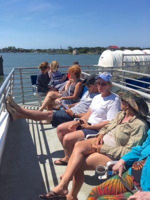 Passengers enjoying the sun deck as we depart from Ocracoke