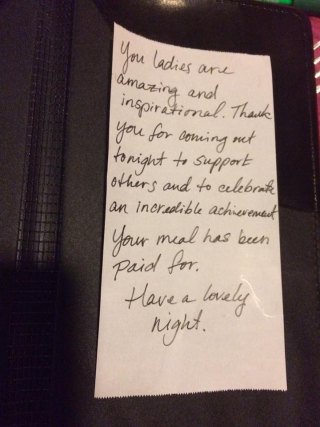 The Divas got this note in lieu of a bill.
