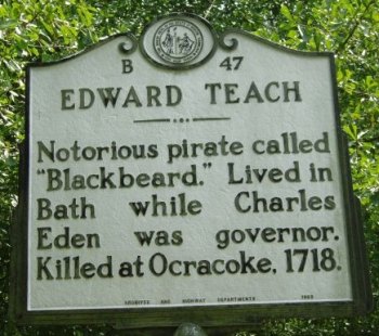 The marker at Bath. Ocracoke's marker celebrates Lt. Maynard.