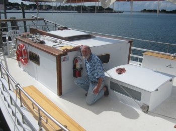 Capt. Rob Temple poses with the brand-new, official inspection sticker on the Wilma Lee! 