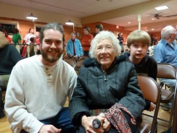 Blanche with Aaron and Liam Caswell. She could tell you exactly how the brothers are related to her.