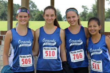 Cross Country Dolphins Kaylee Gaskins, Abby Morris, Katie O'Neal, and Karen Perez. 