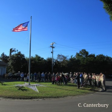 Ocracoke's first graders greet the veterans.