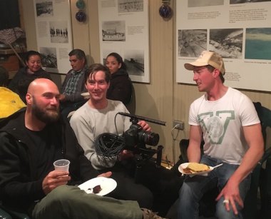 Capt. Carl Hubig, Bond Richards and Nathan Sermonis (they got invited to a potluck at Deepwater Theater with Ocracoke's Latino community. They also got to hear Martin Garrish play at the Oyster Co.)