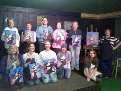 Standing: Karen, Barbara, Laurie, Leslie, Ruth with Katy at the easel. Kneeling: Genevieve, Amy, Amy, Marissa, and Zoe.