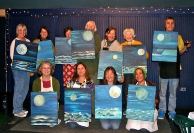 Moons over water. Leslie is third from the left.