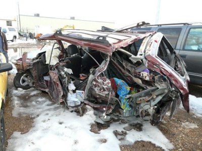 Robyn's car after she was hit by a drunk driver.