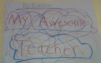 All of the students' books were on display for the guests to peruse. This one is "My Awesome Teacher" by Emilia.