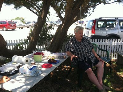 Chester at his "Ocracoke Figs" Porch Talk at OPS; he'll give this talk again at the Fig Festival at 2pm on Friday, August 12th