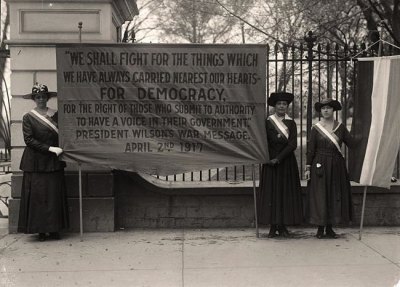 Women picket the President Wilson's White House with words from his own speeches. Well done, sister suffragettes! 