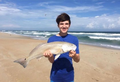 Carson Etheridge (age 12) of Rocky Mount with a 29 inch drum caught Saturday June 17th behind the airport on Ocracoke. First drum from the surf!