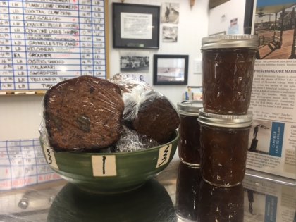 Gaynelle's Fig Cake and preserves at Ocracoke Seafood Company