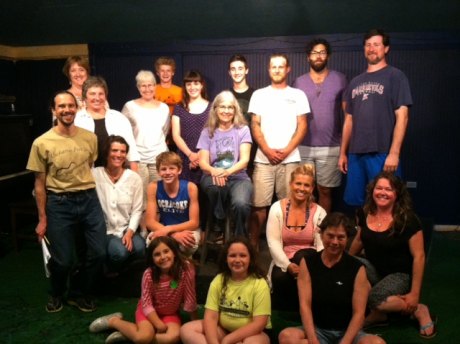 Writer and composer Julie Howard (seated, center), surrounded by the 2015 cast and crew of "A Tale of Blackbeard." (Blackbeard was missing from this rehearsal!)