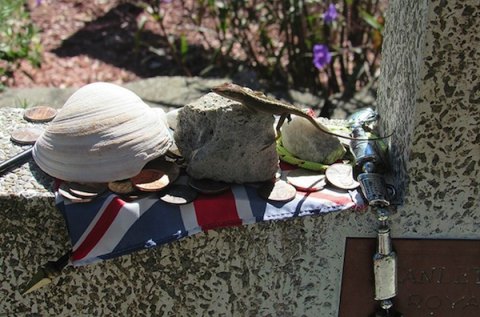 Visitors to the British Cemetery often leave small objects in tribute to the deceased.