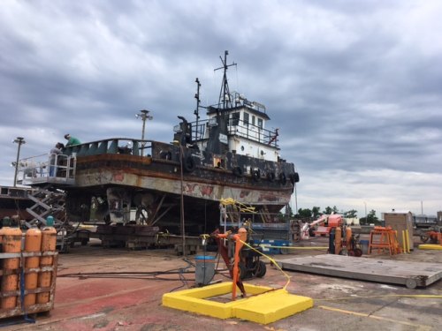 The Albemarle tug was also in dry dock.