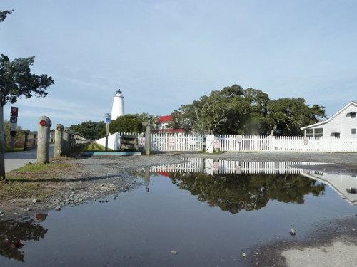 Standing water near the lighthouse over a week after a rain.