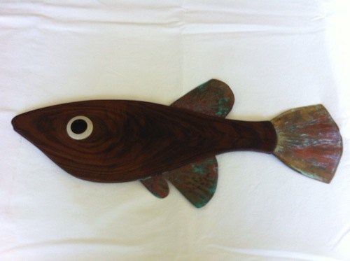 Wood and tin fish by Susse Wright