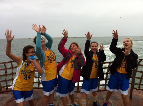 Wanchese basketball team practicing 3-pointers on the ferry. 