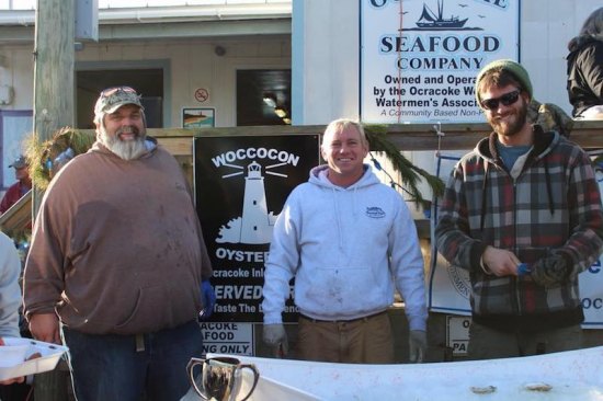 The way we are all used to seeing Stevie: hard at work as a waterman. Here he is with his Woccocon Oyster Co. bros Albert O'Neal and Dylan Bennink.