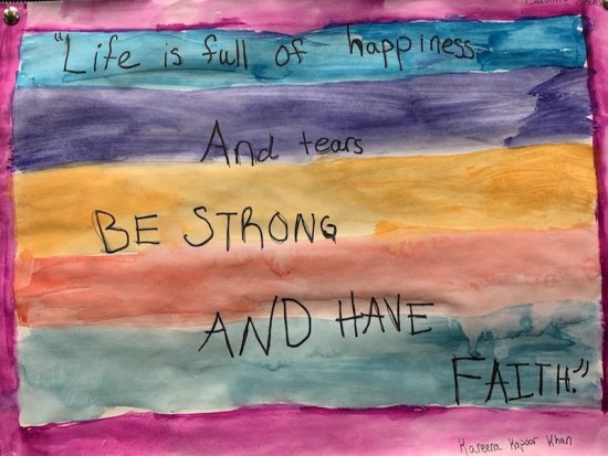 Artwork by Ocracoke middle school student; many of these colorful, inspirational paintings hang in the temporary school building at NCCAT.