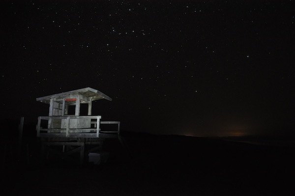 Lifeguard beach at night. 