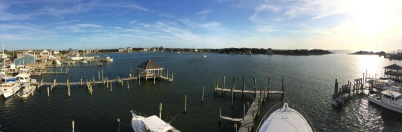 Panoramic photo from atop the Fishn-Impossible, a private boat from Boston, MA